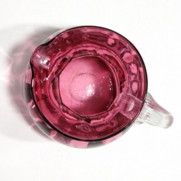 Hand-Blown Pilgrim Cranberry Glass Int Optic Ribbed Style Small Pitcher Vase Jug - Picture 5 of 10